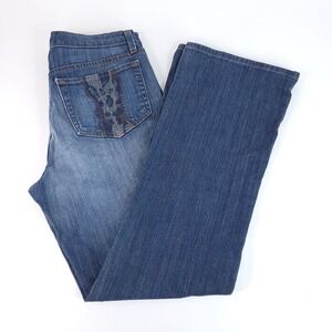 NYDJ Bootcut Jeans Womens 8 (Act 33 x 32) Stretch Medium Wash Embroidered Pocket